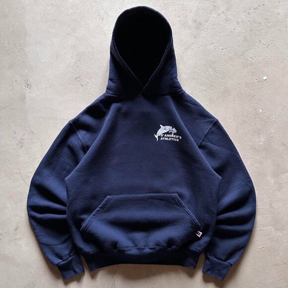 vintage russell athletic navy boxy hoodie - Picture 1 of 5